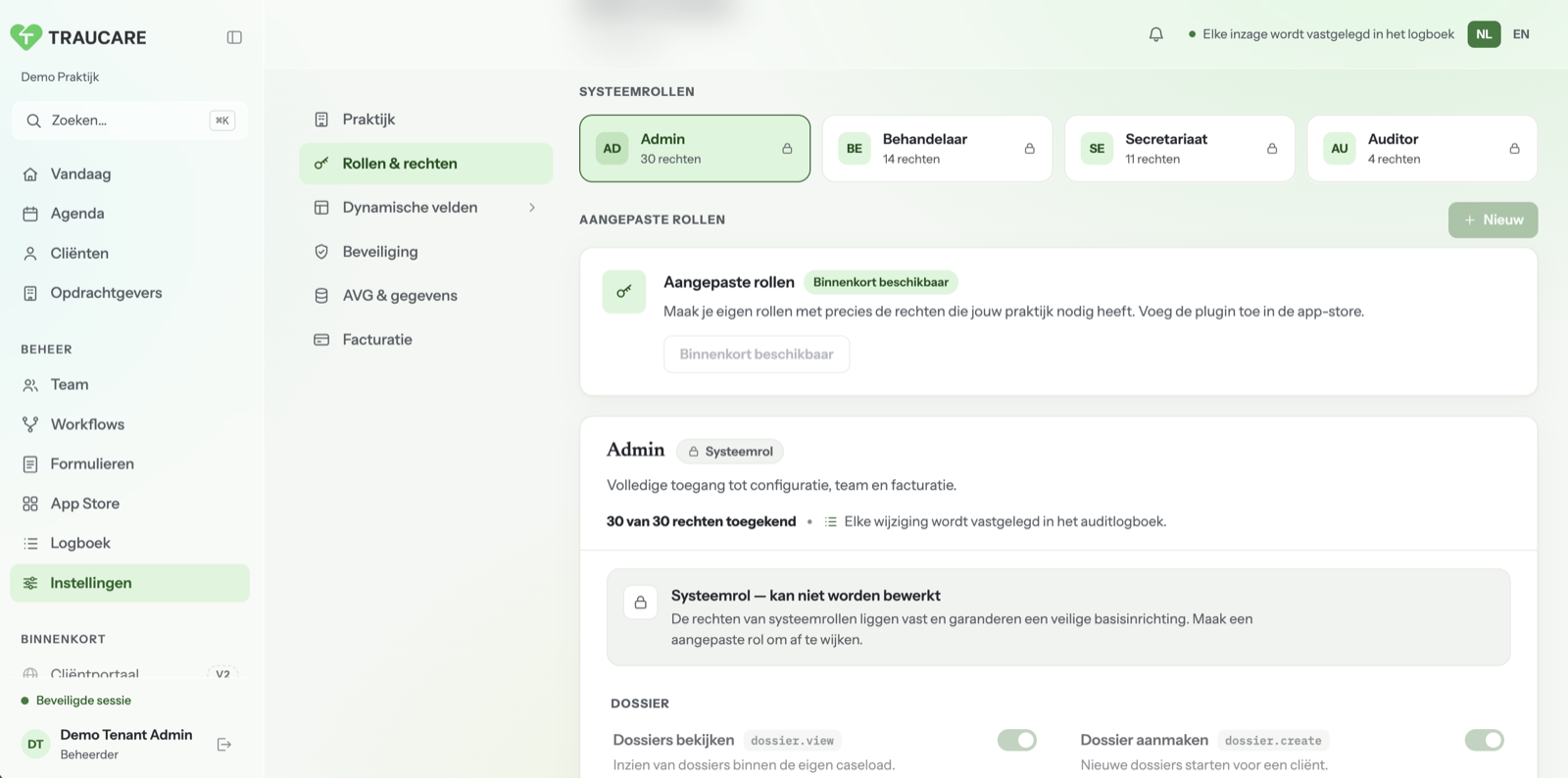 Role management in Traucare